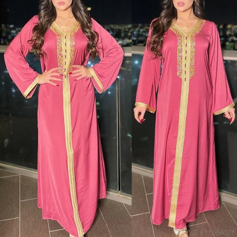 

Free Shipping Ramadan Eid Muslim Maxi Dress Women Embroidery Arabic Dubai Robe Rhinestone Gown ju3 21 wholesales