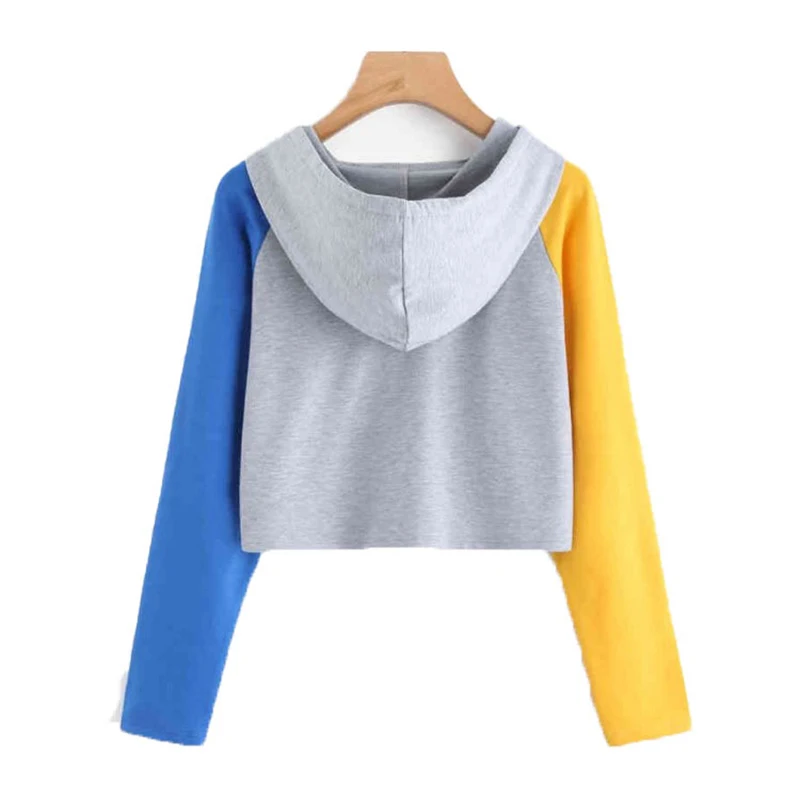 

New Autumn Women Hoodies Ladies Patchwork Crop Hoodie Casual Long Sleeve Loose Pullovers Sweatshirt For Women