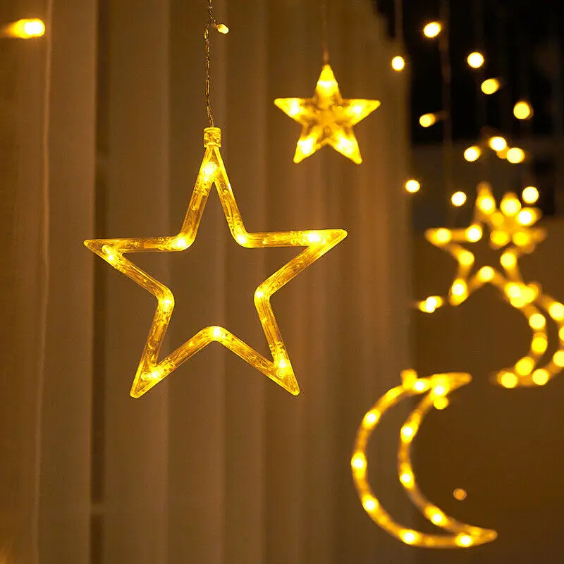 

3.5m Star Moon Led Curtain Garland String Lights 220V Outdoor Lamp For Bar Bedroom Wedding Party Garden Window Mall Decor