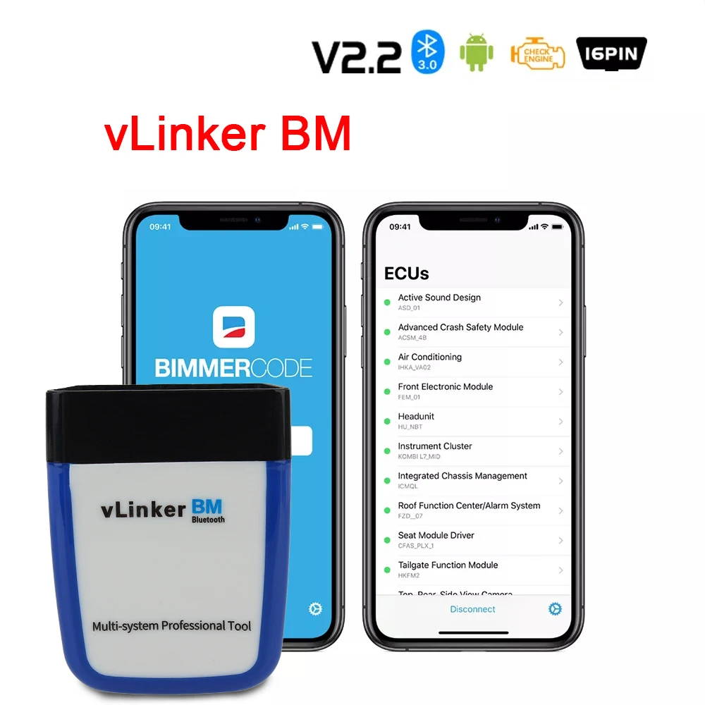 

OBD2 Scanner Car Diagnostic Tool Code Reader vLinker BM Repairing Tools For BMW Bimmercode Bluetooth 3.0 ELM327 V2.2