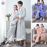 flannel bathrobe pajamas winter plus long hooded couple nightgown ladies plus fertilizer xl coral fleece bathrobe sleepwear