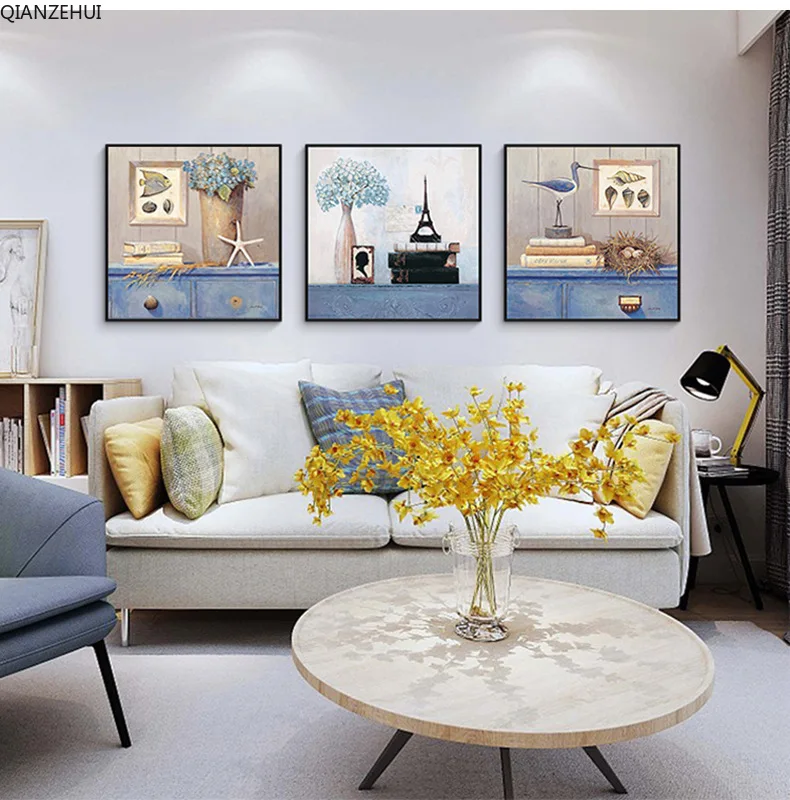 QIANZEHUI DIY 5D Living room Mediterranean bedroom triple Diamond Embroidery Round Full rhinestone painting | Дом и сад