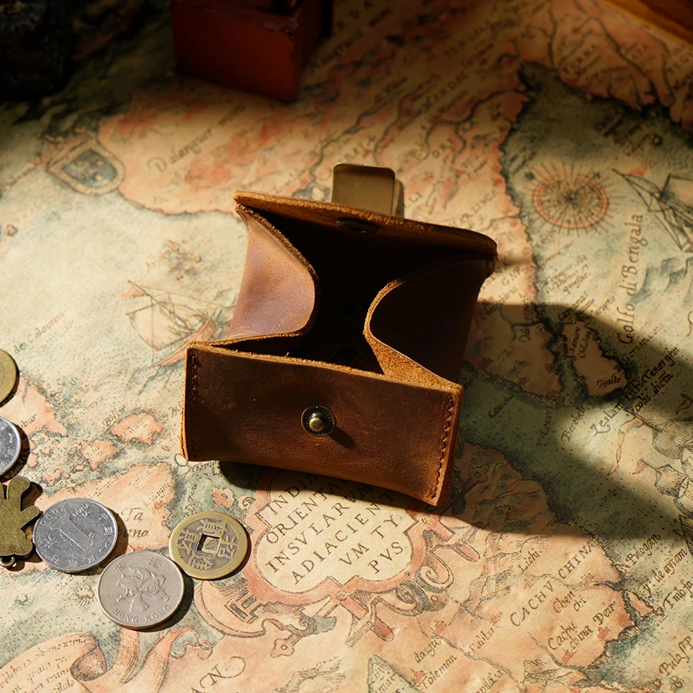 

100 pieces / lot 8x8cm Genuine Leather Coin Purse Small Wallet Female Real Cow Leather Vintage Individuation Men Women Coin Bag