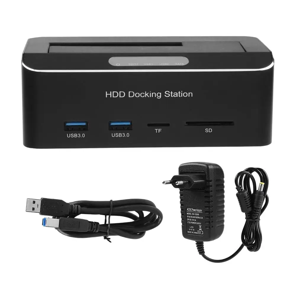 EU plug Внешний док-станция для жесткого диска USB3.0 на SATA для 2,5 или 3,5 дюймового жесткого диска с поддержкой карт SDTF - Color: EU plug
