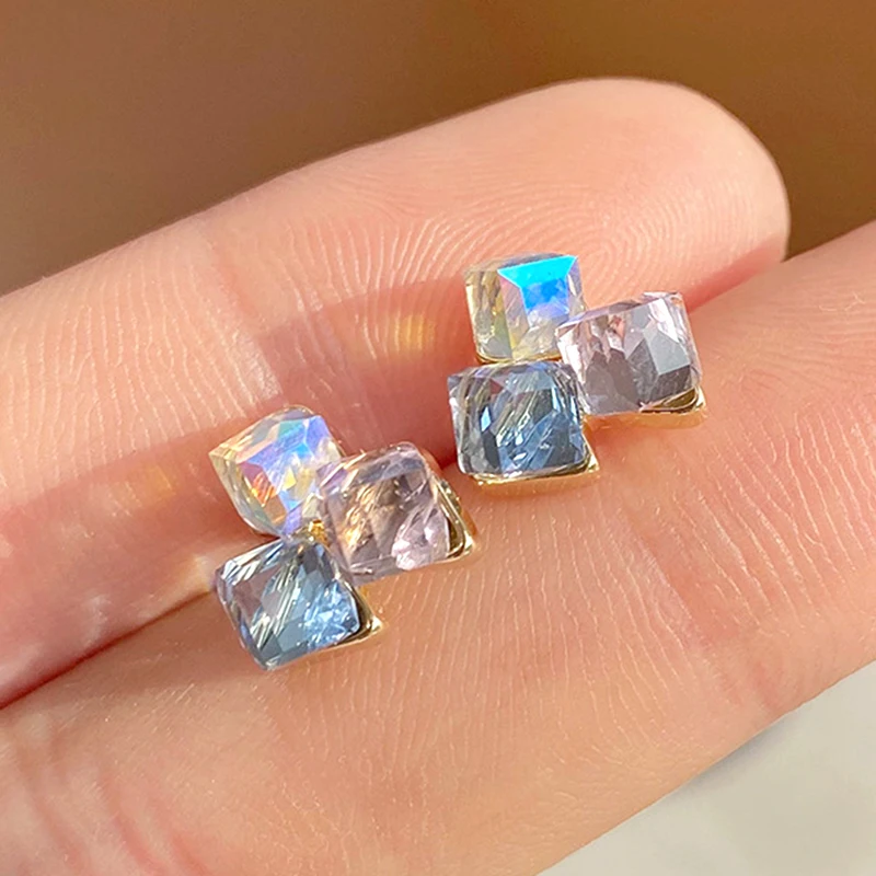 

2021 Trendy 14K Real Gold Plated Colorful Shiny Rhinestones Earrings for Women Jewelry AAA Zirconia S925 Silver Needle Stud Gift