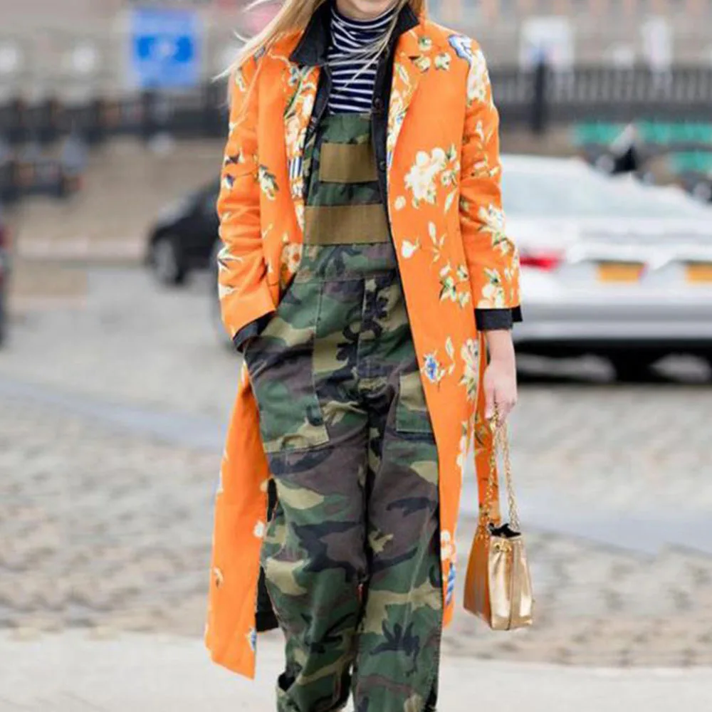 Винтажное осеннее длинное пальто с цветочным принтом 2019 зимнее прямое Женское