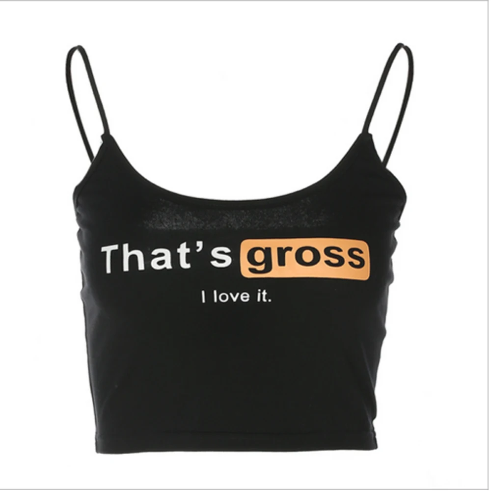 

Sexy Women Crop Top 2020 Summer Printing Letter Embroidery Strap Tank Tops Cropped Black Sleeveles Elastic Vest Camisole