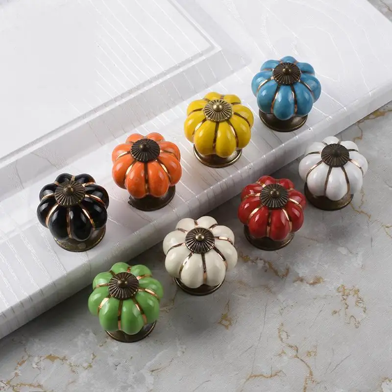 

7 Colors Colorful Home Ceramics Cupboard Wardrobe Decoration Pumpkin Zinc Alloy Handle Cabinet Drawer Locker Door Knob