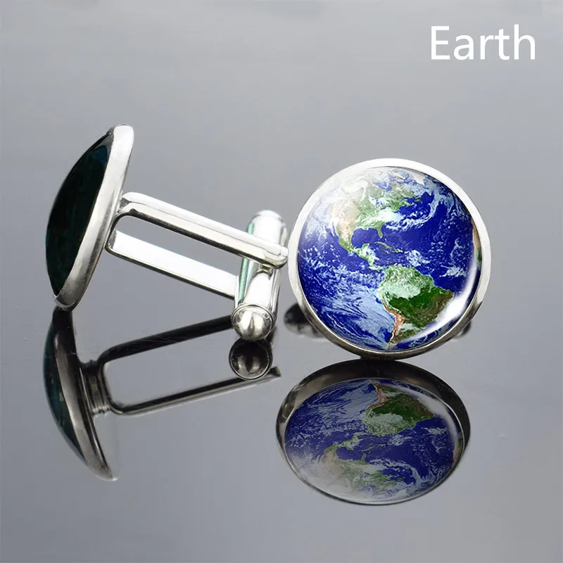 1 пара Запонки с полной луной галактики планеты Костюмы Рубашки посеребренные