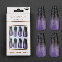 24 pcsbox fake nail gradient glitter ballet nail pieces european and american wearing fake nail press on nails medium length