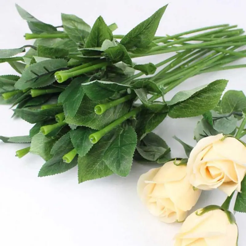 

50pcs Artificial Fake Rose Flower Stems For Diy Handmade Bouquet Flower Leaf Vein Wedding Home Decoration
