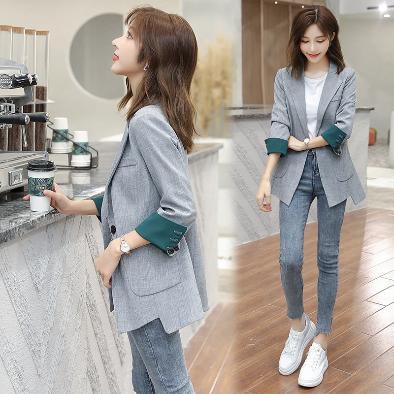 

Women Suit Coat Spring and Autumn Pattern Single-breasted Female Suit Jackets 2020 Autumn Loose Blaser Outwear Femme