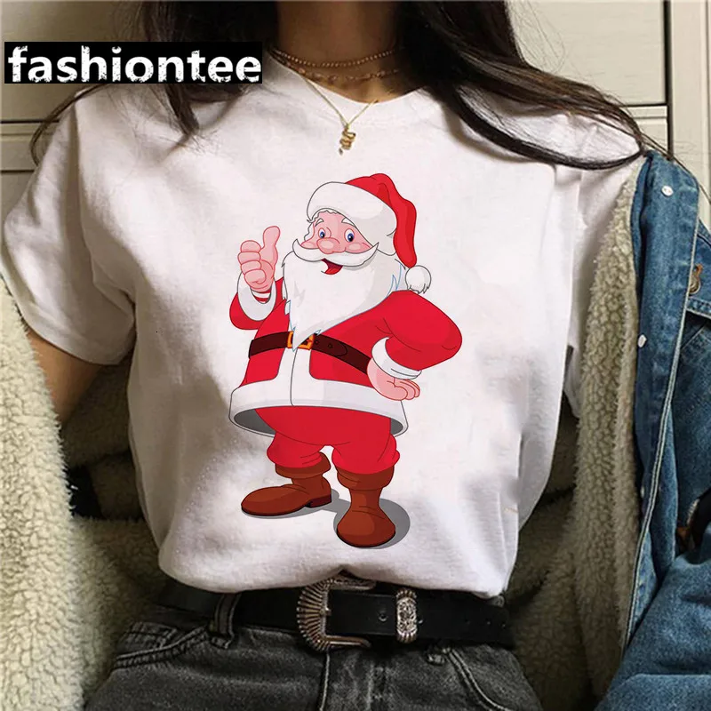

Женская Модальная футболка WVIOCE с рисунком деда мороза, женский топ с коротким рукавом и мультяшным принтом, повседневная женская одежда в у...