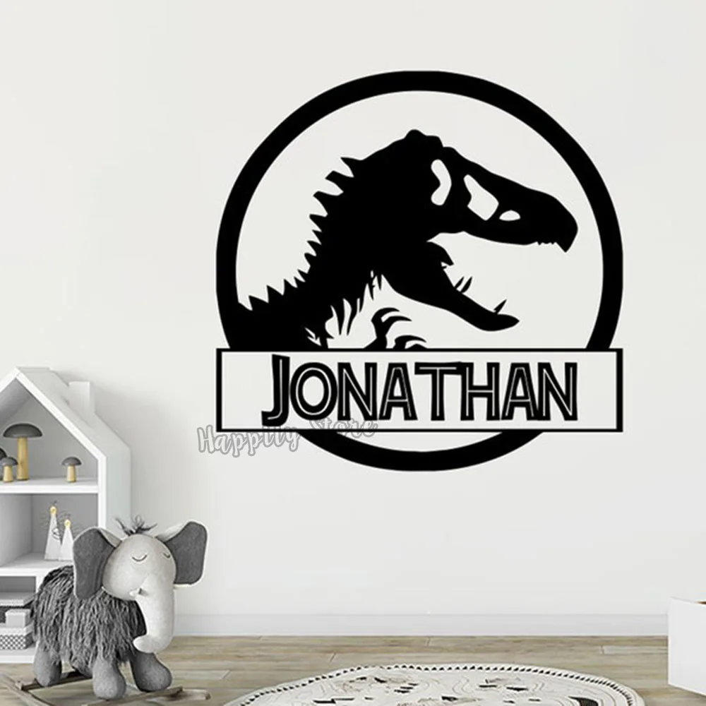 Виниловая наклейка с динозавром для мальчиков именные настенные наклейки