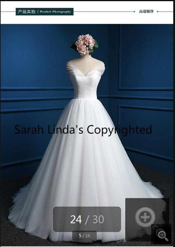 Свадебное платье трапециевидной формы с открытыми плечами плиссированное