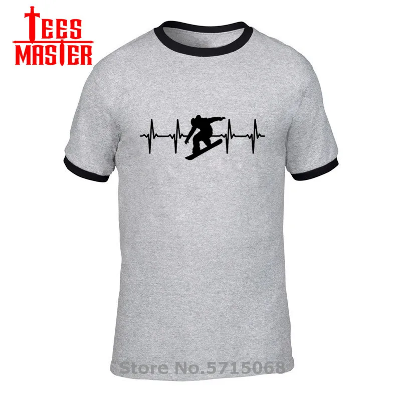 Зимняя мужская забавная футболка с изображением сердца и сноубордиста