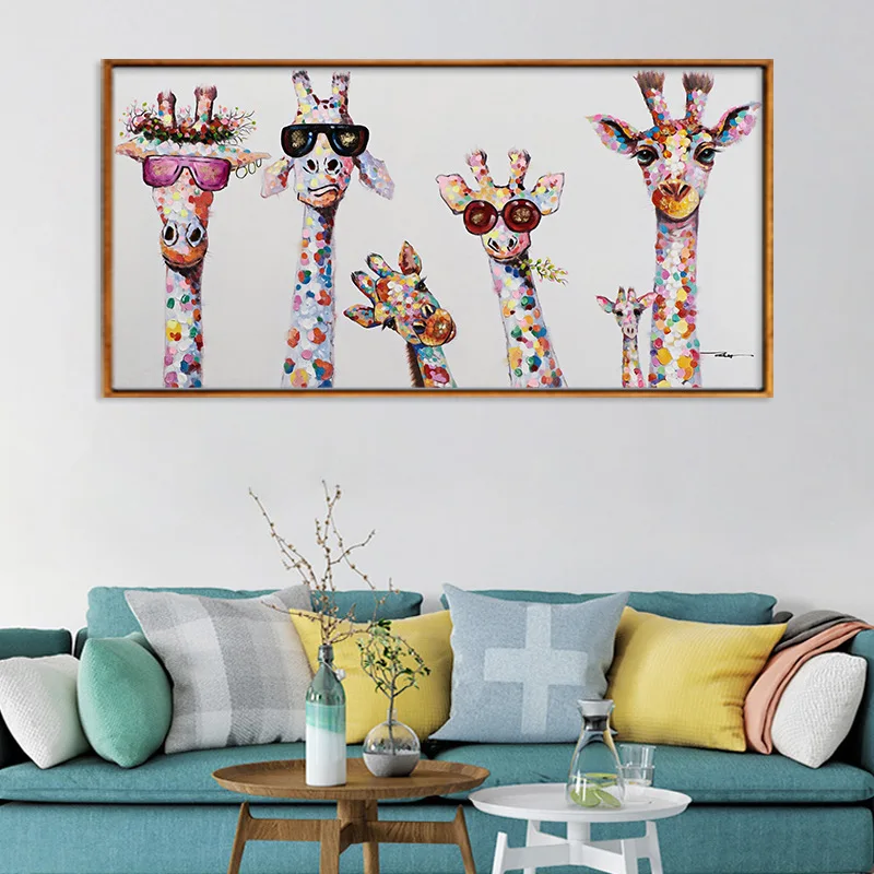 

Graffiti Art Colorful Oil Animal Giraffe A family With Glasses Painting Canvas Picture Canvas Printings wall Art Home Decor