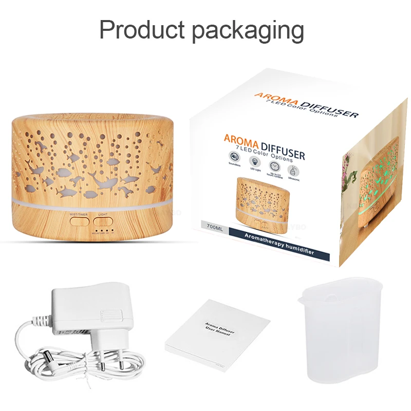 

KBAYBO Ultrasonic Diffuser Electric Essential Oil Diffuser Air Humidifier cool mist wood grain 7 colors LED night light home