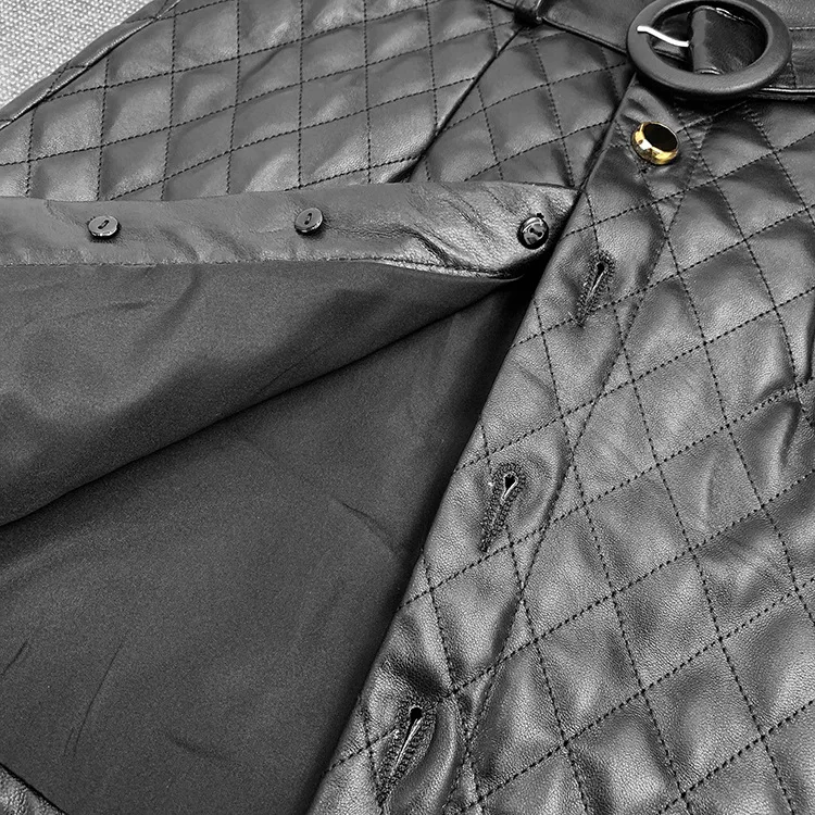 

Chic Women's Winter Genuine leather Belt A-line Skirts High quality Sheepskin plaid leather A-line Skirt C475