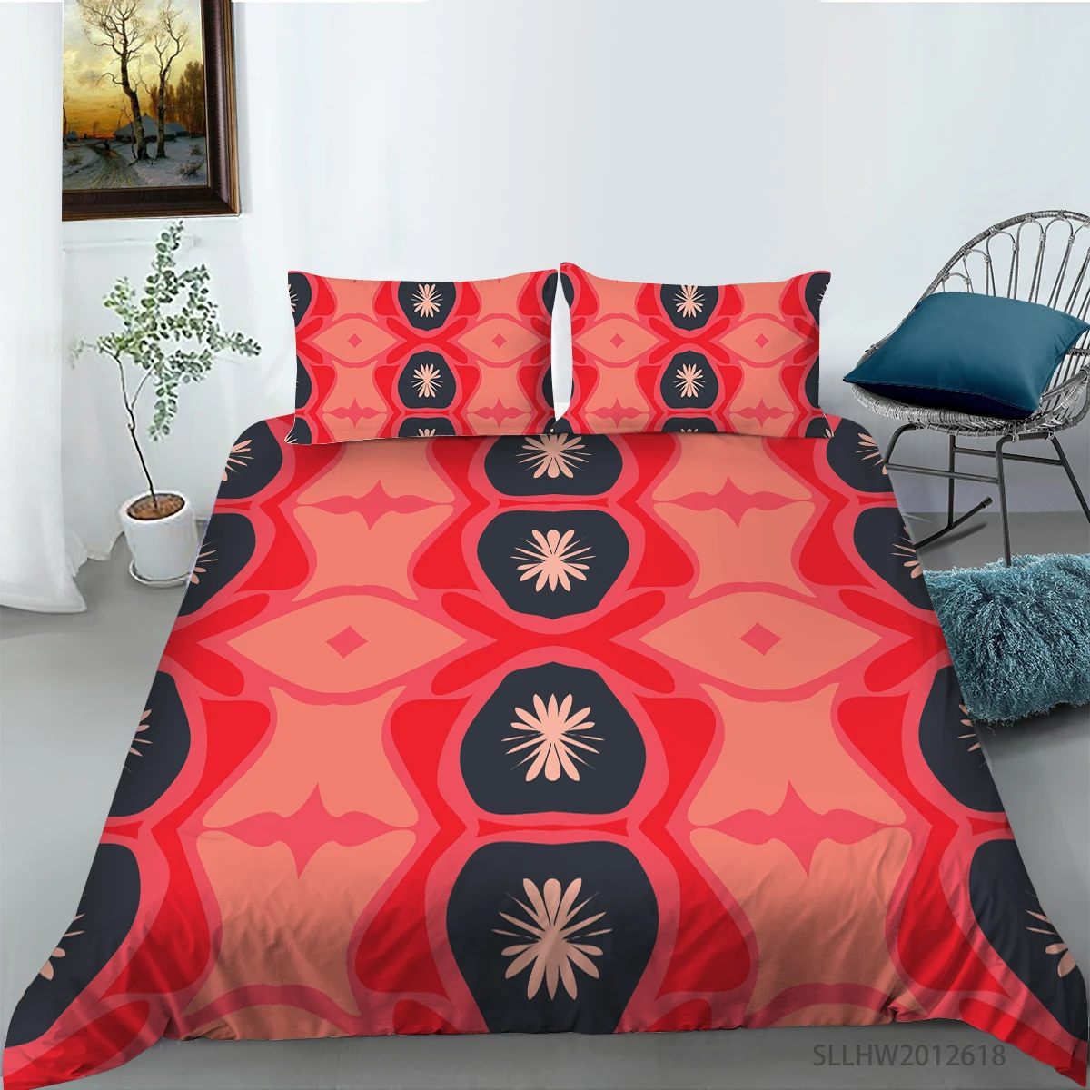 

Red Vintage Bohemian Single King Queen Size Bedding Sets Boho Mandala Quilt Comforter Duvet Cover with pillowcases 2/3pcs