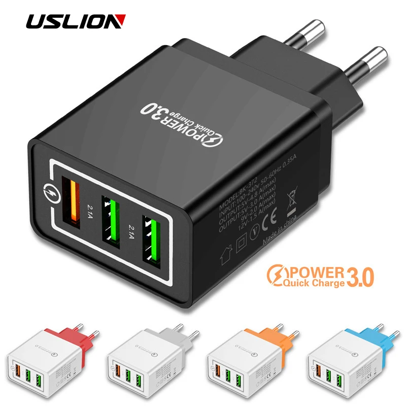 USLION USB зарядное устройство 3A Quick Charge 3,0 Для iPhone Micro type C быстрое настенное зарядное устройство для samsung Xiaomi huawei зарядное устройство для мобильных телефонов