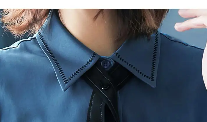 

Spring Fall Office Ladies Womens Patchwork Long Sleeve Slim Imitation Silk Top Blouse , Female Woman Korean Blouses and Tops