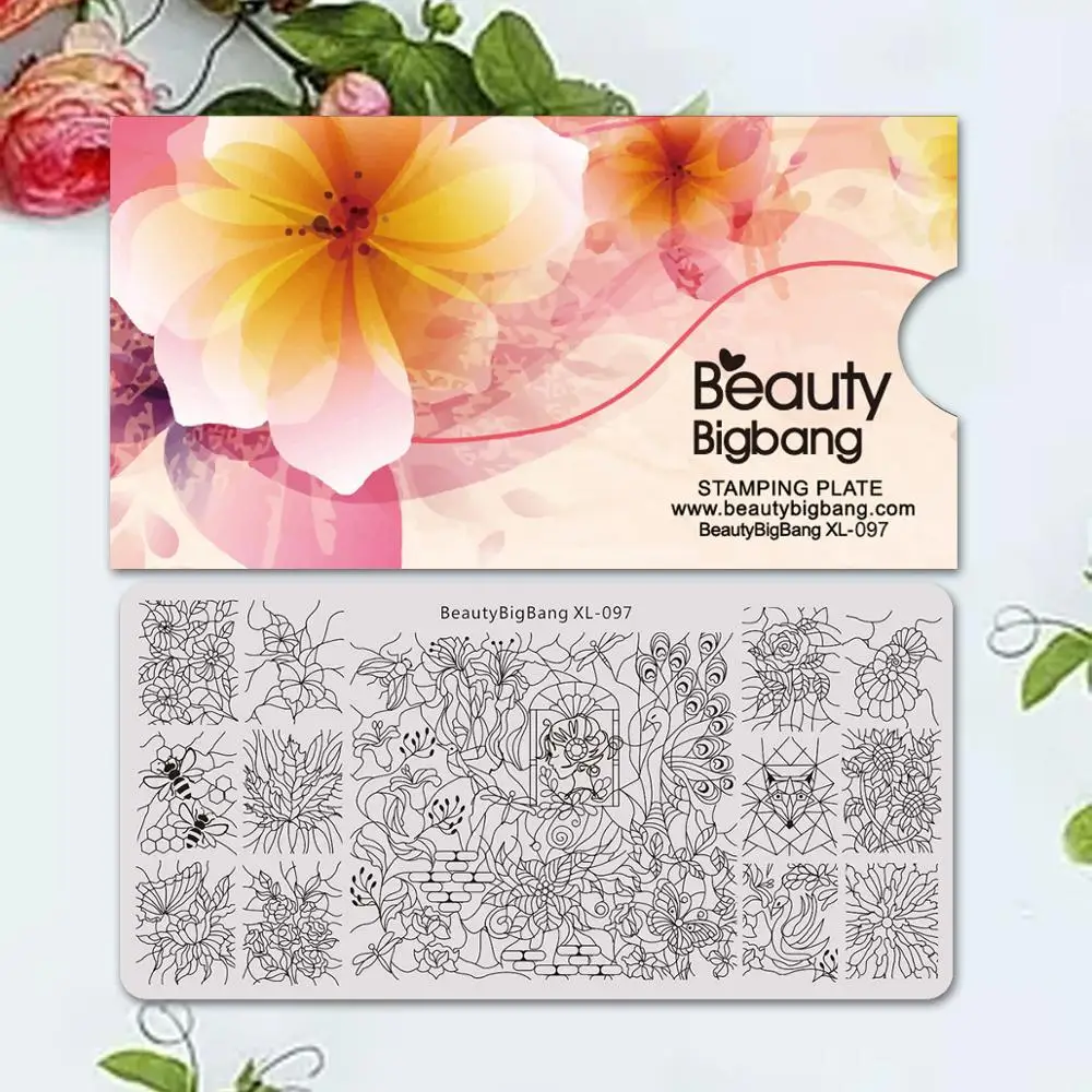 BEAUTYBIGBANG прямоугольные штампованные пластины для ногтей цветок бабочка Смешанный
