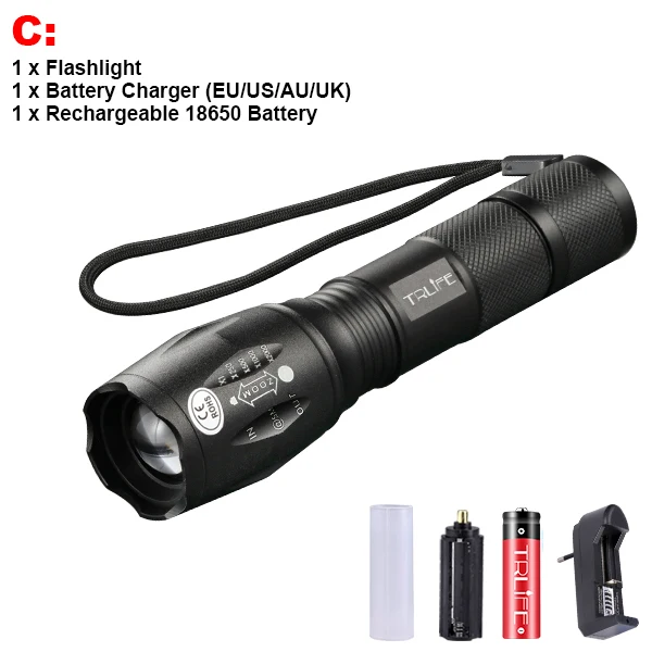 Package C Светодиодный фонарь V6 T6 L2, тактический фонарь, ультра яркий, 200 м, освещение для кемпинга, масштабируемые фонари, 5 режимов использования, аккумулятор 18650 - Испускаемый цвет: Package C