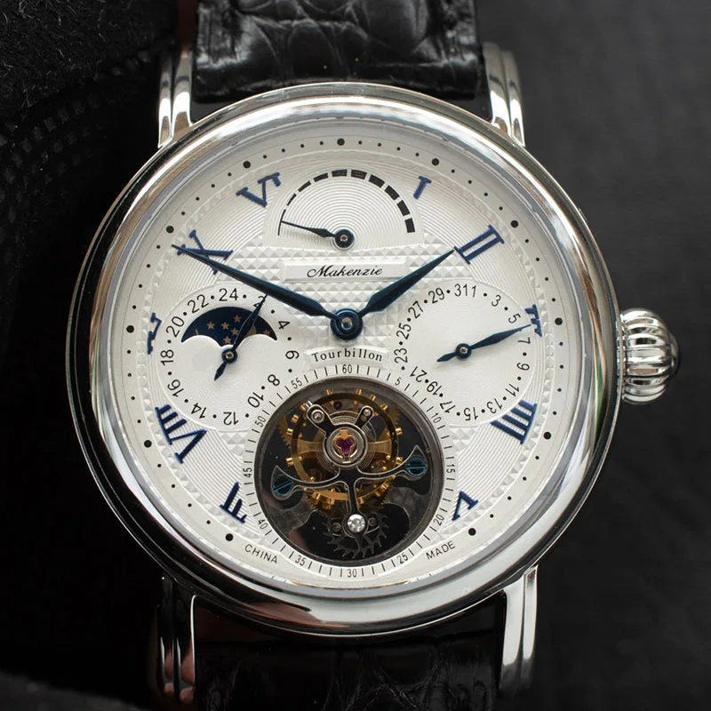 Многофункциональные мужские пилот Часы с турбийоном календарь фаза Луны