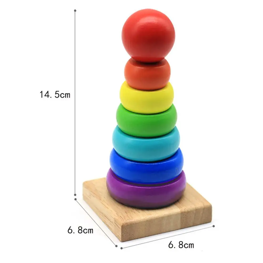 

Kids Toddler Toy Rainbow Wooden Color Number Cognition Ring Tower Stacker Gift