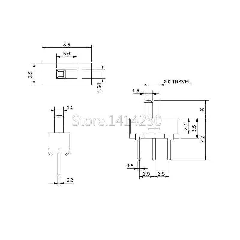 

20Pcs SS12D00 Interruptor on-off mini Slide Switch 3pin 1P2T 2 Position High quality toggle switch Handle length:3MM/4MM/5MM/6MM