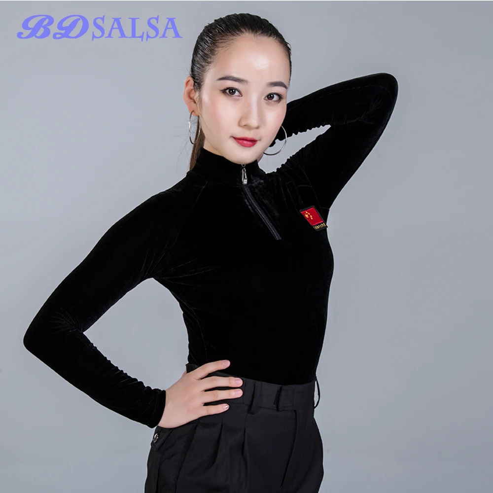 2020 Tops Modern Coat Female Sexy Long Sleeve Dance Costume Adult Practice Latin Dance Square Dance Clothes ID142 Long Sleeve