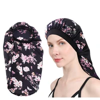 newmultifunction women satin sleep night cap floral silky long tube bonnet beauty hair care cap hair loss wrap one size fit all