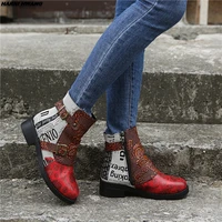 retro colorful boots pattern pu leather gorgeous high square heel zipper boots women colorful boots elegant shoes size 36 43