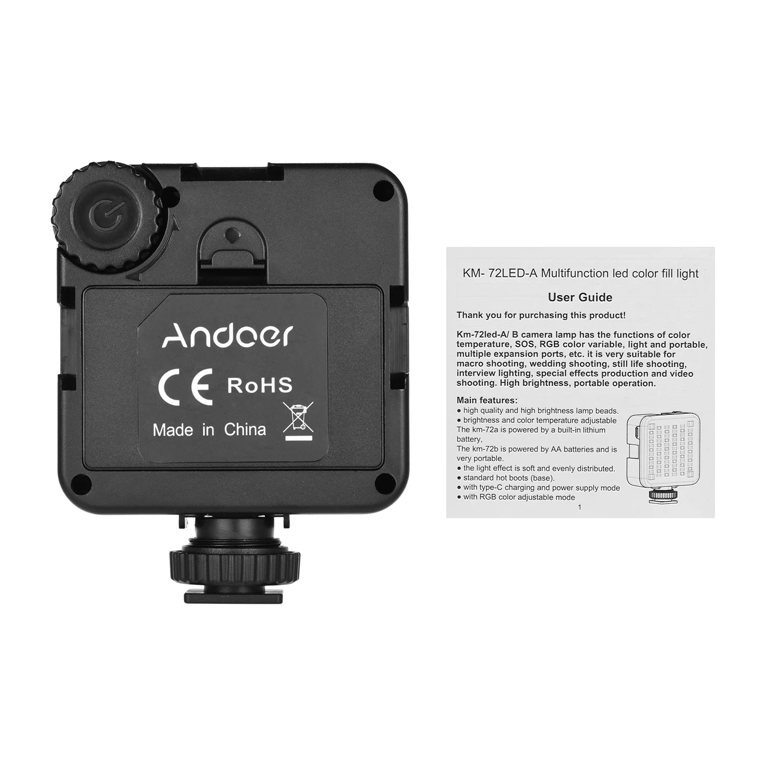 Andoer KM 72B мини светодиодная лампа для видеосъемки RGB цветная подсветка камеры с