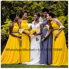 Платье подружки невесты с лямкой на шее, желтое шифоновое черное платье для подружки невесты с цветочным узором, платье для подружки невесты для женщин, 2021