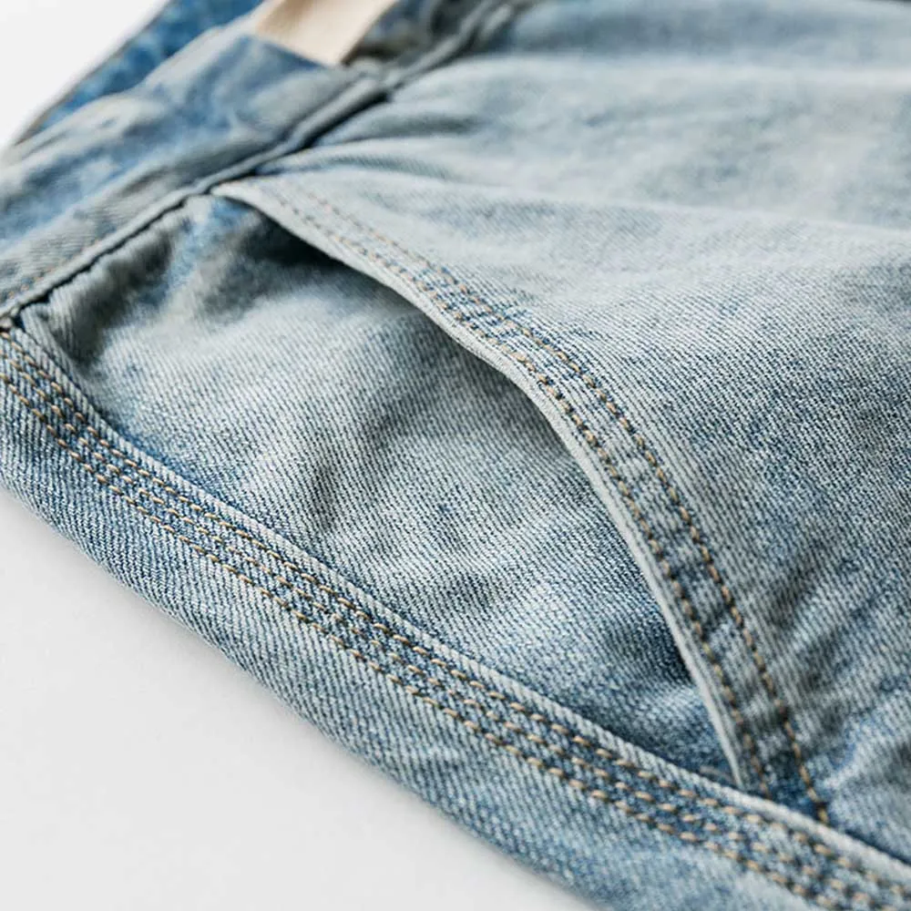 Men Fashion Straight Jeans Casual Denim Pants Retro Light Blue Loose Baggy Streetwear Trousers Distressed Jeans Men Clothing