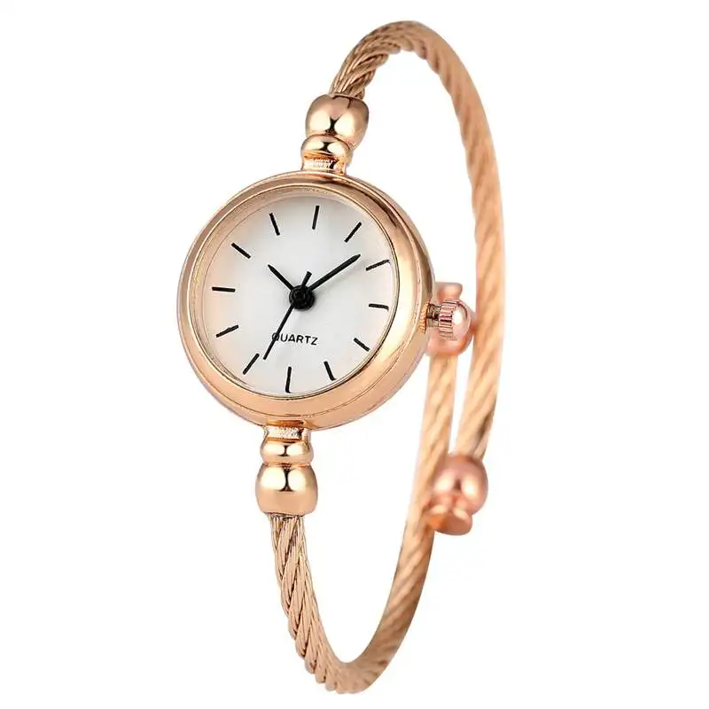 simple rose gold Уникальный Женский браслет часы маленький Гладкий циферблат топ роскошный серебряный тонкий ремешок Корейский ретро искусство женские часы кварцевые часы подарок час - Цвет: simple rose gold