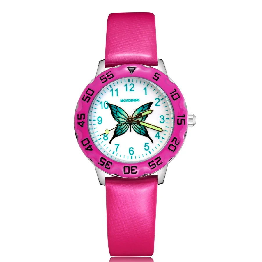 

Fashion Pretty Cartoon Butterfly Style Children Kids Student Girls Boys Quartz Leather Wrist Watches Clcok JM205