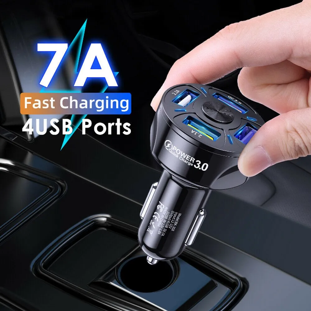 

Автомобильное зарядное устройство USB QC 3,0 с 4 USB-портами и синим индикатором