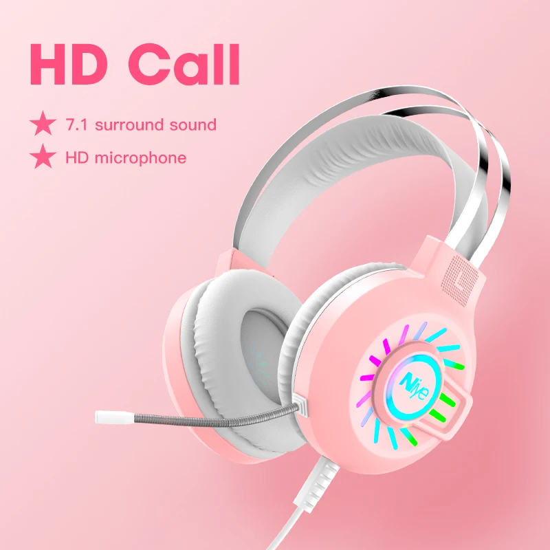 Игровые наушники розовая гарнитура для геймеров проводная USB-гарнитура ПК