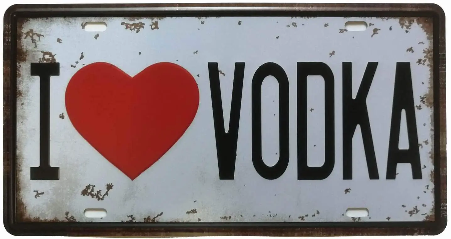 

ERLOOD I Love Vodka Retro Vintage Auto License Plate Tin Sign Embossed Tag Size 6 X 12