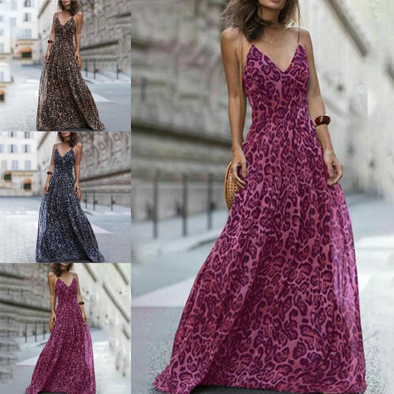 Модное сексуальное женское летнее пляжное платье с леопардовым принтом и V