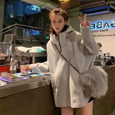 

Осенне-зимние толстовки, новинка, женский свитер средней длины с капюшоном в Корейском стиле, женская мода