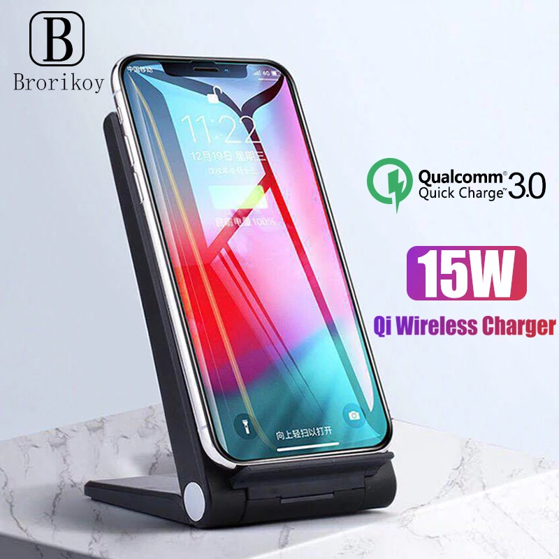 Беспроводная зарядная док-станция Qi 15 Вт для Samsung Galaxy S10 S9 S8 Plus iPhone X Xs Max адаптер 2