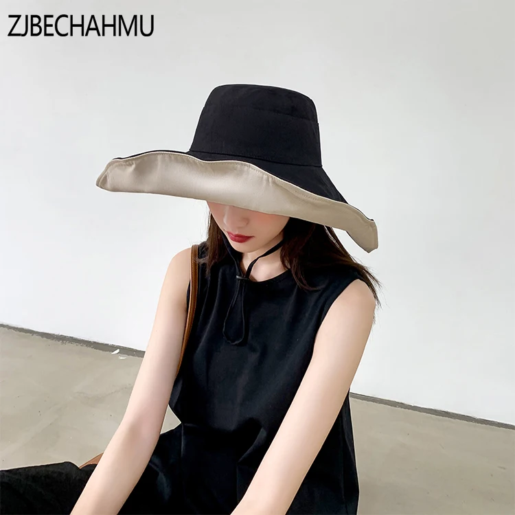 Шляпка из рафии женская с Круглым Верхом хлопковая Панама от солнца широкими