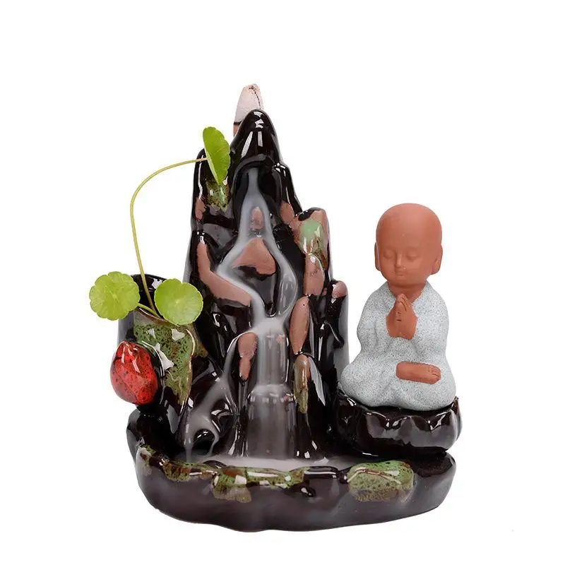 

Little Monk Backflow Incense Burner Mountain River Handicraft Incense Holder Smoke Waterfall Incense Stick Holder Ceramic Censer