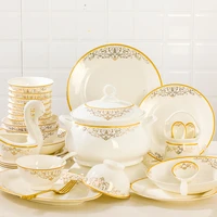 luxury gold bowl plate set aesthetic wedding nordic sushi pasta flower ceramic dinner set chinese pratos de jantar serving tray