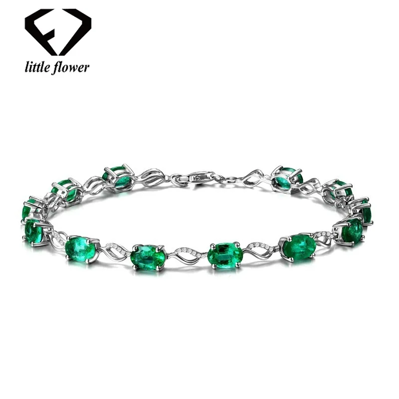 

HOYON 925 sliver Color Emerald Bracelet Jade Bileklik Bizuteria Kehribar for Women Diamond style Gemstone Jewelry Bracelet