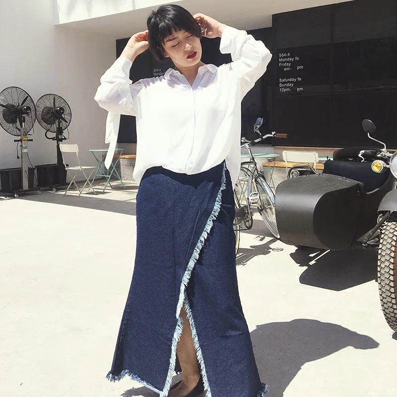 2020 Spring Summer Plus Size 6XL Fashion Casual Sexy Split Female Jeans Denim Maxi Long tassel ladies Skirt / Skirts for Womens